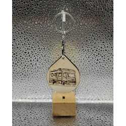 Porte clé bois goutte motif camping-car
