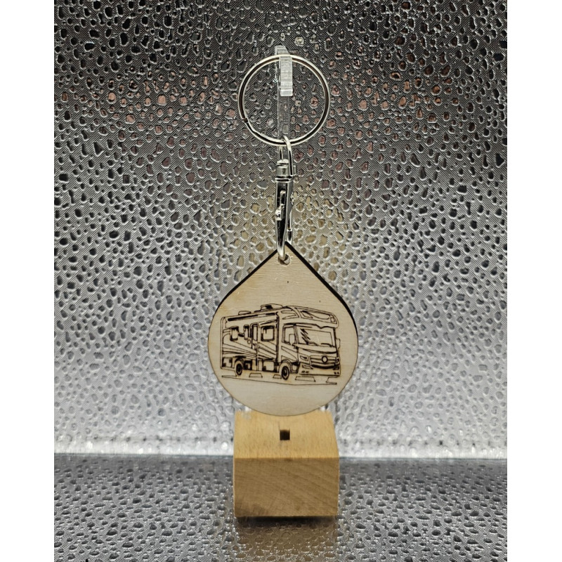 Porte clé bois goutte motif camping-car