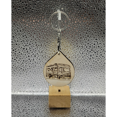 Porte clé bois goutte motif camping-car