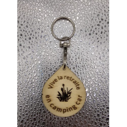Porte clé bois goutte "Vive la retraite..."