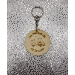 Porte clé rond bois "Ma maison de retraite"