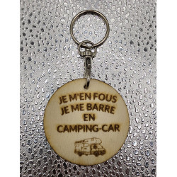 Porte clés rond bois "J'men fous..."