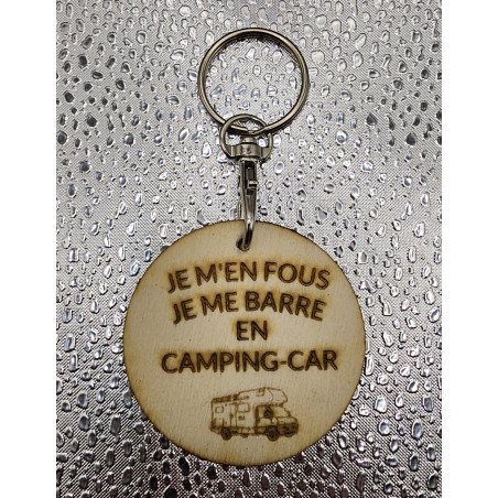 Porte clés rond bois "J'men fous..."