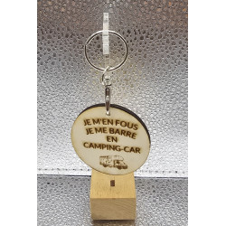 Porte clés rond bois "J'men fous..."