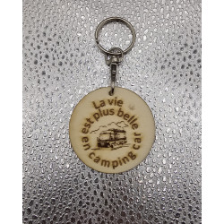 Porte clés rond bois "La vie est plus..."