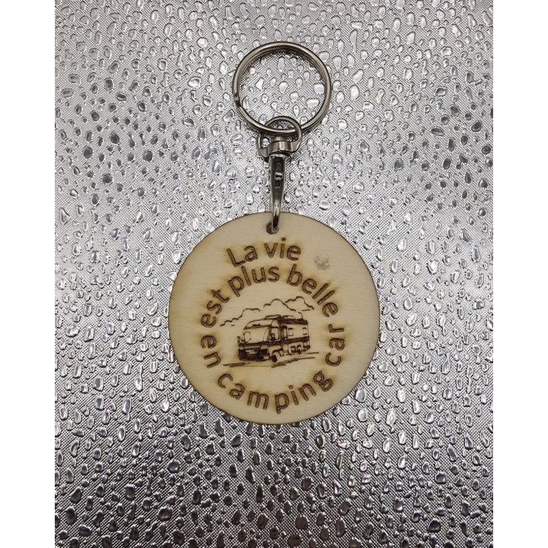 Porte clés rond bois "La vie est plus..."