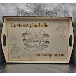 Plateau rectangle bois "La vie est plus belle..."
