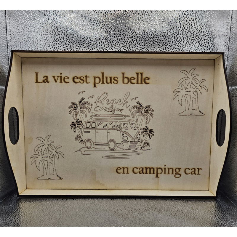 Plateau rectangle bois "La vie est plus belle..." Plateau rectangle bois "La vie est plus belle..."