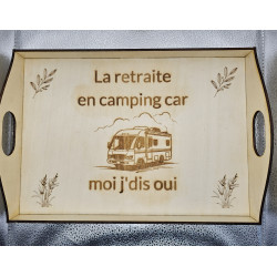 Plateau rectangle bois "La retraite en..."