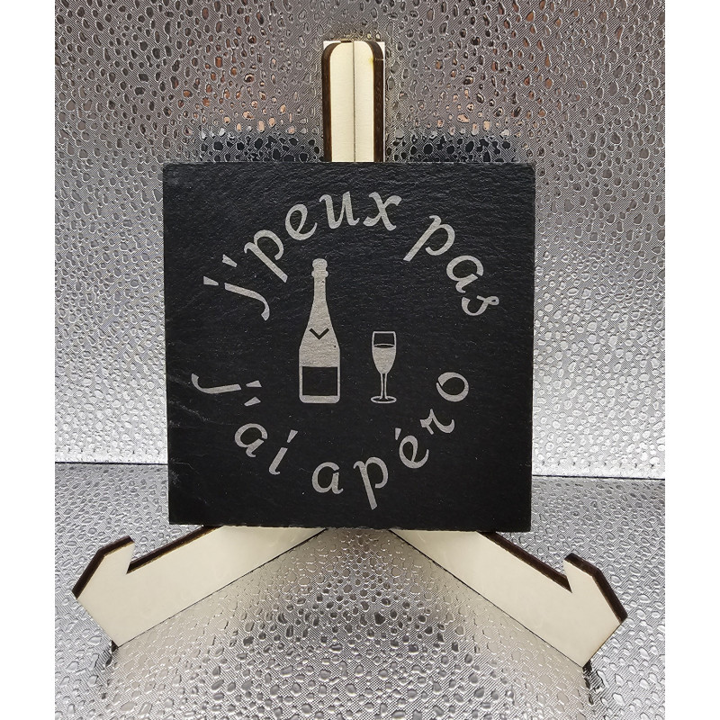 Sous verre carré ardoise "J'peux pas..."