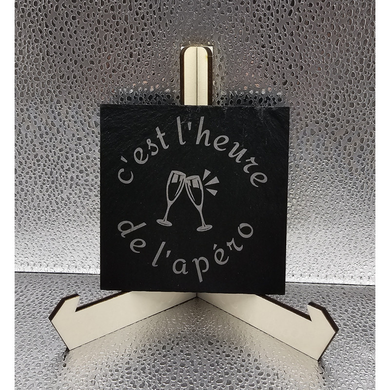 Sous verre carré ardoise "C'est l'heure..."