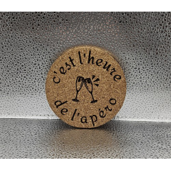 Sous verre rond liège "C'est l'heure..."