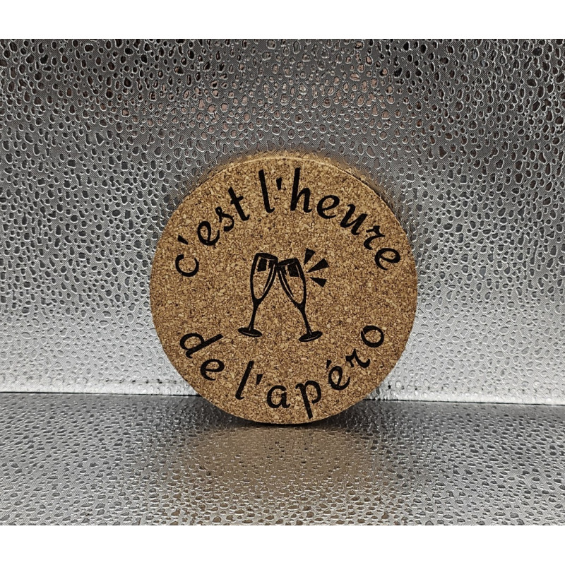 Sous verre rond liège "C'est l'heure..."