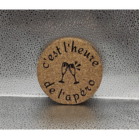 Sous verre rond liège "C'est l'heure..."